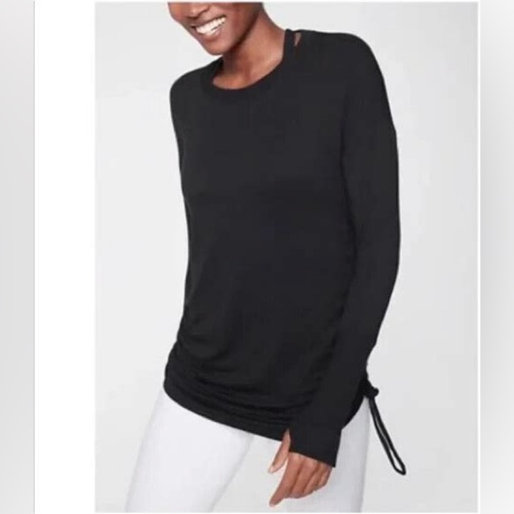 Athleta Drishti Ruched Sweatshirt Nirvana Tencel Modal Spandex in Black | sz XL